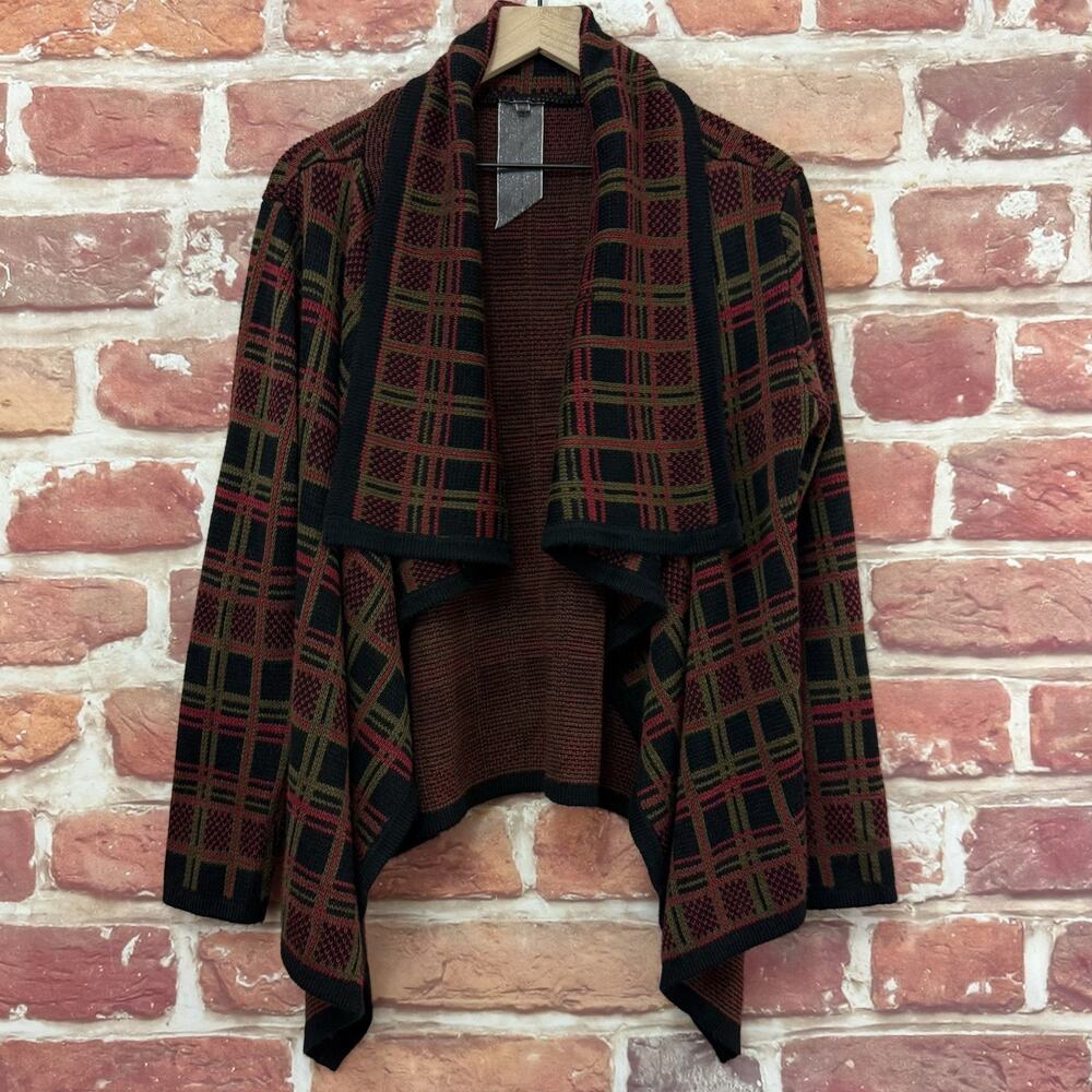 Moon Collection Cardigan Sweater Women's Medium Multicolor Plaid Buttonless Knit